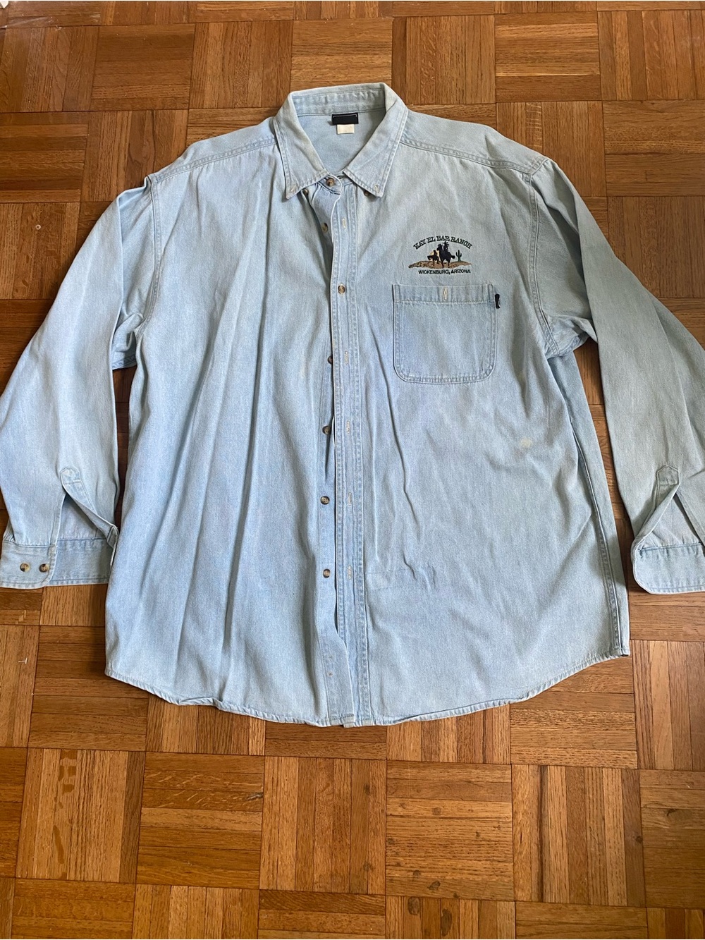 Vintage Denim Chambray Embroidered Cowboy Ranch Button Up XL